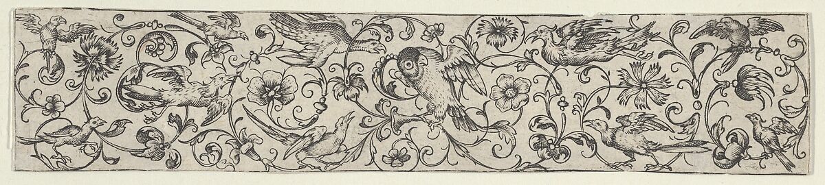 Frieze with Birds Perched on Scrolling Tendrils, Hieronymus Bang (German, Osnabrück 1553–1630 Nuremberg), Engraving 