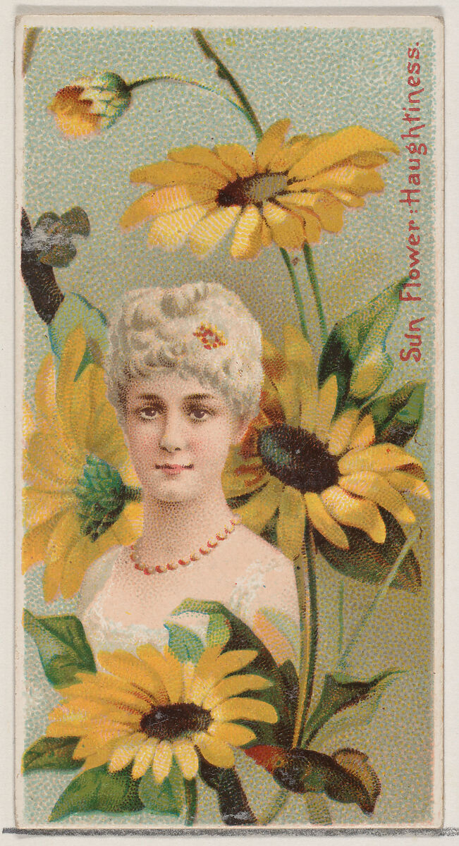 Sunflower: Haughtiness, from the series Floral Beauties and Language of Flowers (N75) for Duke brand cigarettes, Issued by Duke Cigarette branch of the American Tobacco Company, Commercial color lithograph 