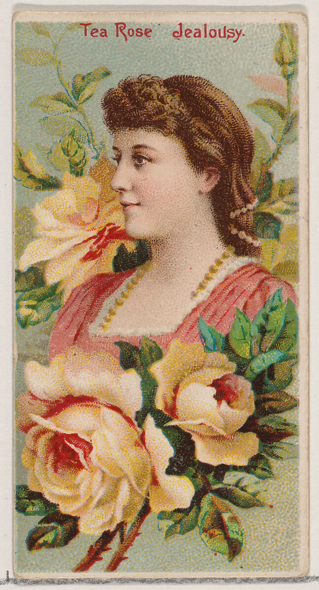 Tea Rose: Jealousy, from the series Floral Beauties and Language of Flowers (N75) for Duke brand cigarettes, Issued by Duke Cigarette branch of the American Tobacco Company, Commercial color lithograph 