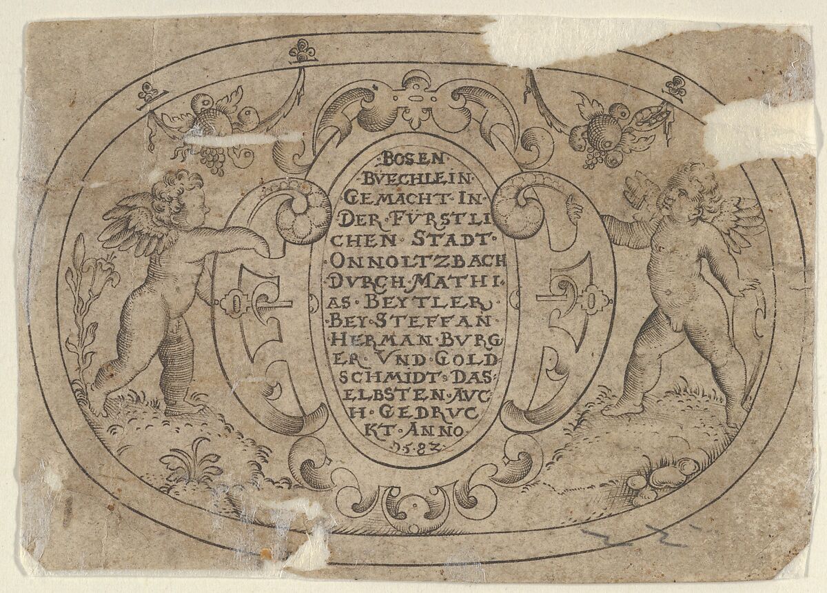 Title-Plate, from Das Bossenbüchlein, Mathais Beitler (German, Ansbach, active ca. 1582–1616), Engraving 