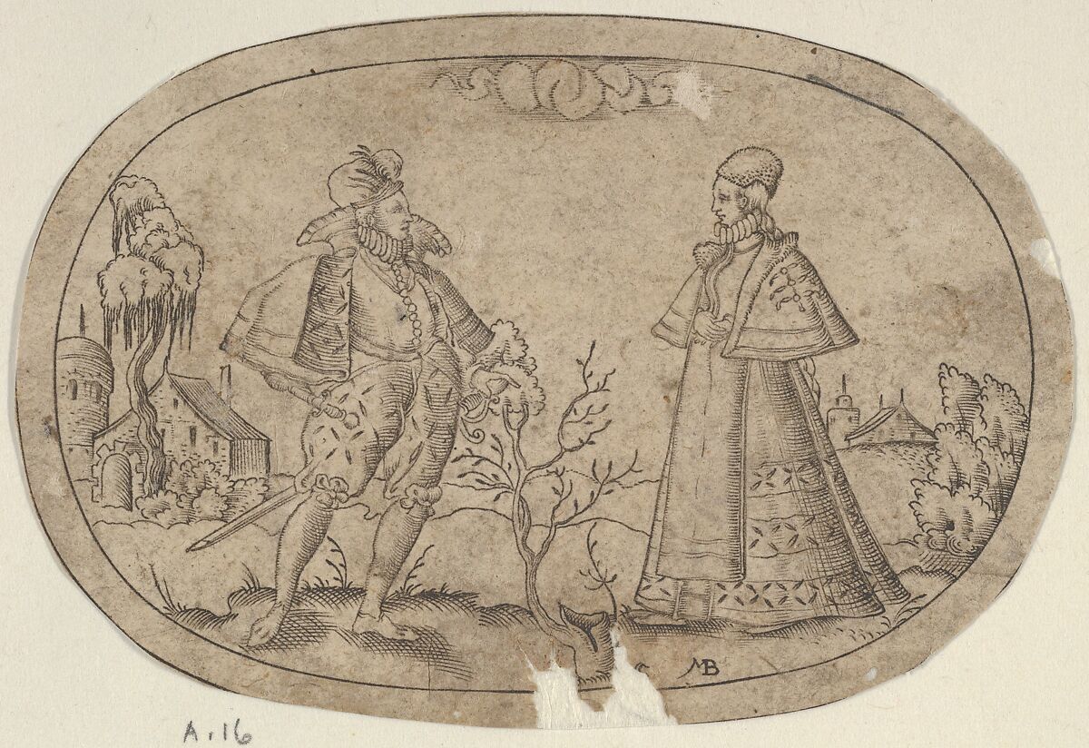 A Gentleman and a Lady, from Das Bossenbüchlein, Mathais Beitler (German, Ansbach, active ca. 1582–1616), Engraving 