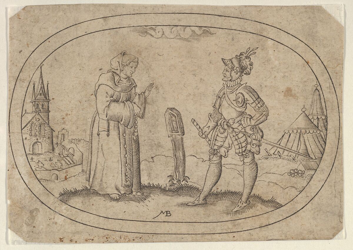 A Friar and a Soldier, from Das Bossenbüchlein, Mathais Beitler (German, Ansbach, active ca. 1582–1616), Engraving 