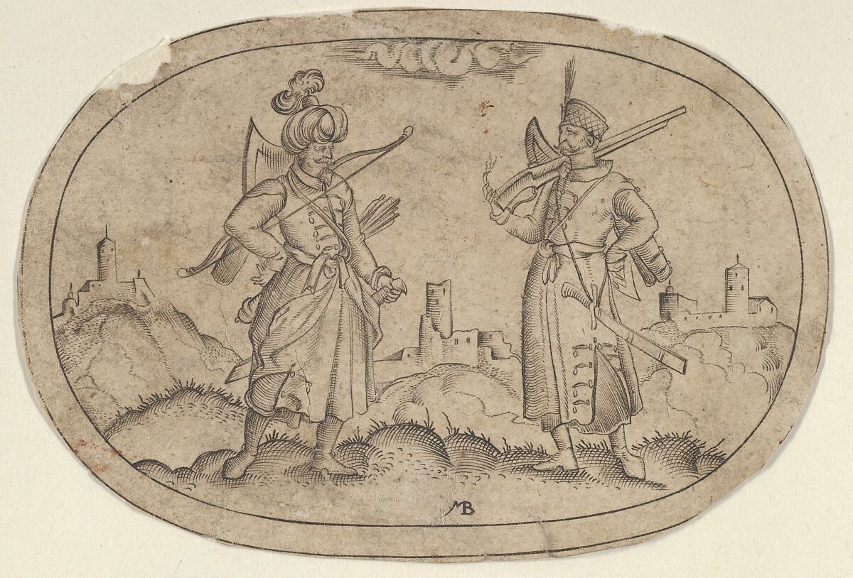 A Turkish Man and a Polish Man, from Das Bossenbüchlein, Mathais Beitler (German, Ansbach, active ca. 1582–1616), Engraving 