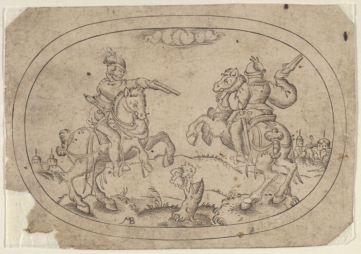 Two Riders, from Das Bossenbüchlein, Mathais Beitler (German, Ansbach, active ca. 1582–1616), Engraving 