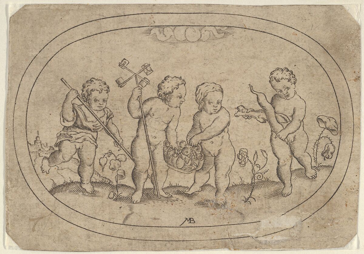 Four Putti, from Das Bossenbüchlein, Mathais Beitler (German, Ansbach, active ca. 1582–1616), Engraving 