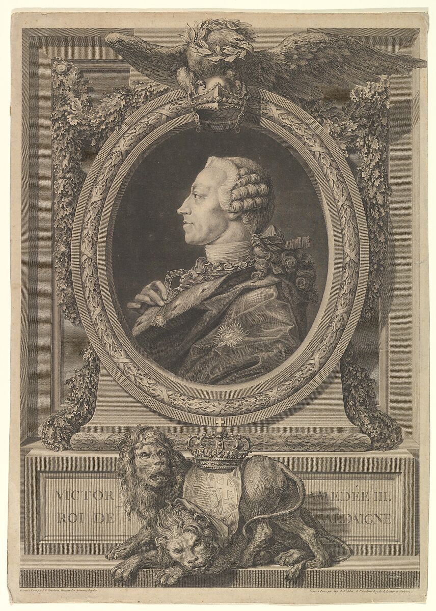 Portrait of Victor Amédée, roi de Sairdaigne, Augustin de Saint-Aubin (French, Paris 1736–1807 Paris), Etching and engraving; fourth state of four (Bocher) 