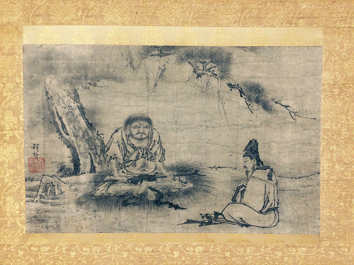 Zen Encounter (Niaoke Daolin and Bai Juyi), Attributed to Kenkō Shōkei (Japanese, active ca. 1478–ca. 1523), Hanging scroll; ink on paper, Japan 
