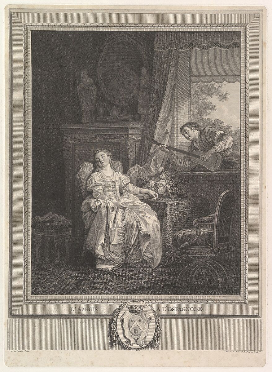 L'Amour a L'Espagnole, Augustin de Saint-Aubin (French, Paris 1736–1807 Paris), Etching and engraving; fourth state of five (Bocher) 