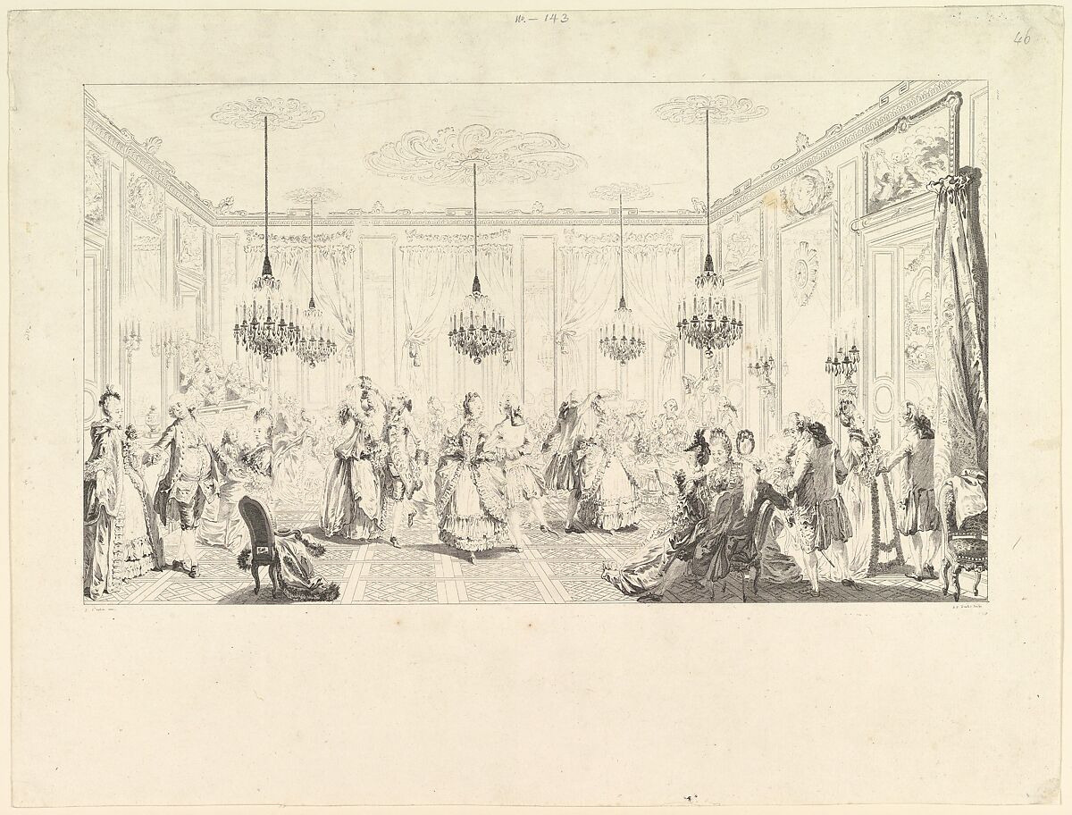 Le Bal Paré, Antoine Jean Duclos (French, Paris 1742–1795 Paris), Etched proof; first state of four (Bocher) 