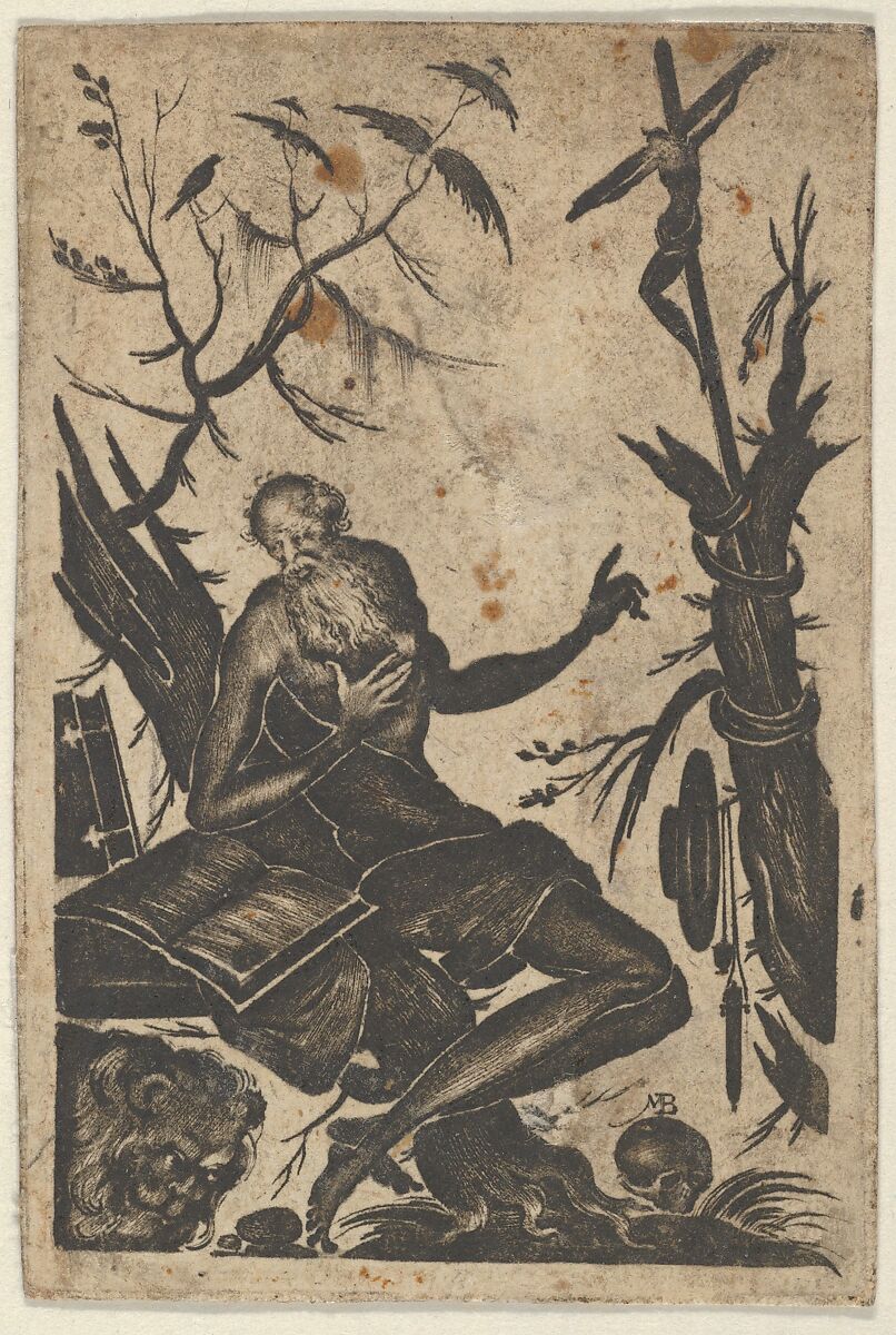 Blackwork Design with Saint Jerome, Mathais Beitler (German, Ansbach, active ca. 1582–1616), Engraving and blackwork 