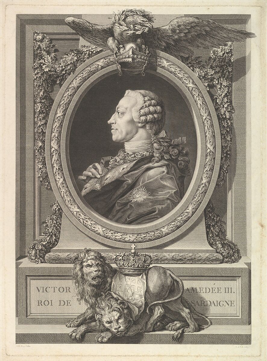 Portrait of Victor Amadeus III, King of Sardinia, Augustin de Saint-Aubin (French, Paris 1736–1807 Paris), Etching and engraving 
