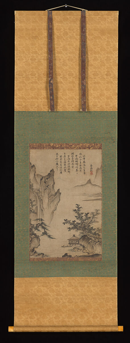 Landscape with Pavilion, Kenkō Shōkei 賢江祥啓 (Japanese, active ca. 1478–ca. 1523), Hanging scroll; ink and color on paper, Japan