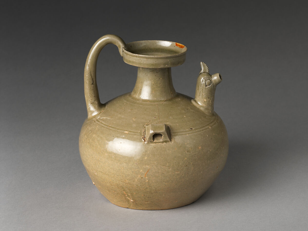 Chicken-Headed Ewer, Stoneware with celadon glaze (Yue ware), China