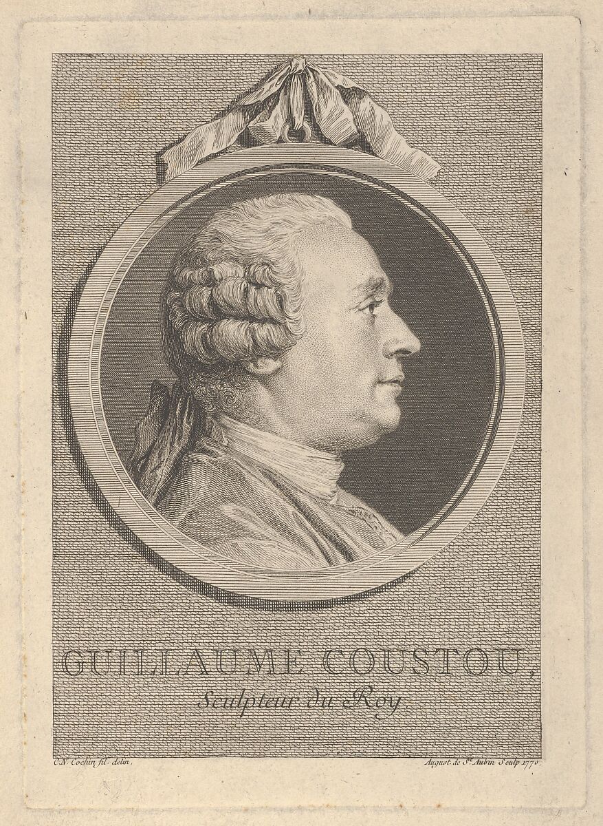 Portrait of Guillaume Coustou, Augustin de Saint-Aubin (French, Paris 1736–1807 Paris), Etching and engraving; third state of five (Bocher) 