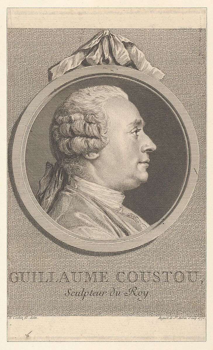 Portrait of Guillaume Coustou, Augustin de Saint-Aubin (French, Paris 1736–1807 Paris), Etching and engraving; third state of five (Bocher) 