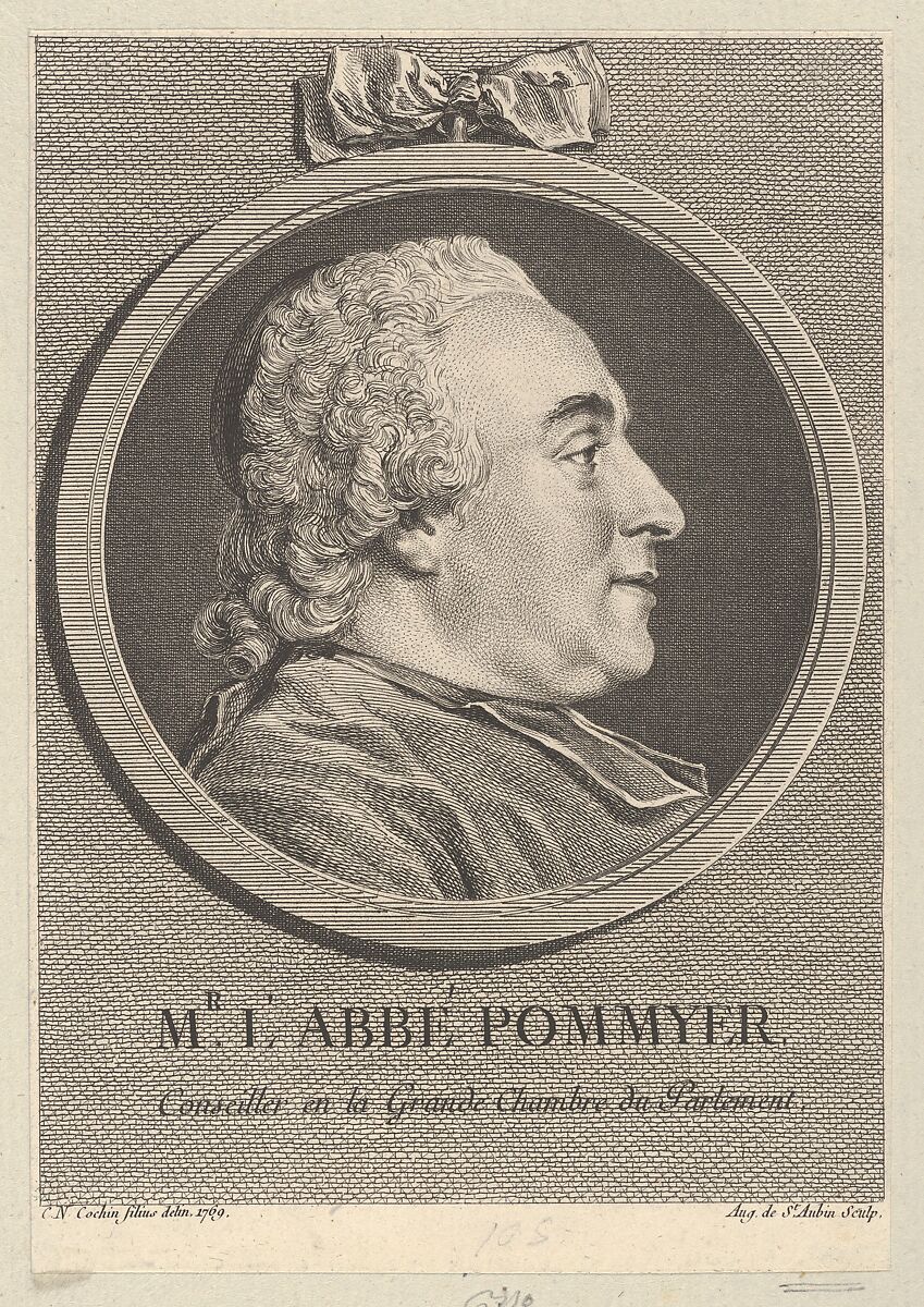 Portrait of L'Abbé Pommyer, Augustin de Saint-Aubin (French, Paris 1736–1807 Paris), Etching and engraving; fifth state of five (Bocher) 