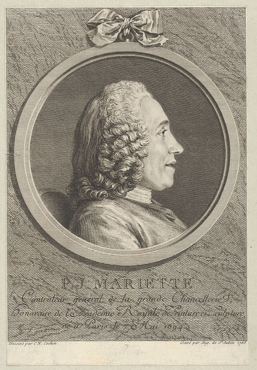 Portrait of Pierre-Jean Mariette, Augustin de Saint-Aubin (French, Paris 1736–1807 Paris), Etching and engraving; third state of five (Bocher) 