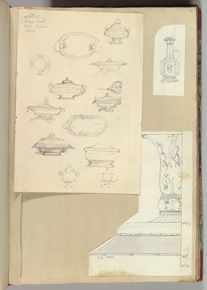 Designs for Tureens and a Platter, Alfred Henry Forrester [Alfred Crowquill] (British, London 1804–1872 London), Graphite, pen and ink, brush and wash 