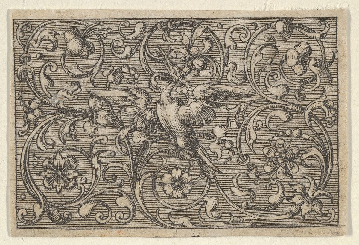 Horizontal Panel with a Bird, from Varii Generis Opera Aurifabris Necessaria, Paul Birckenhultz (1561–1639), Engraving; first of two states (SKB) 