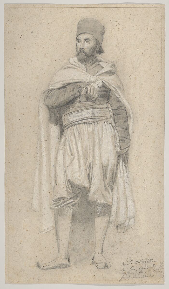 A Turkish Warrior, Niels Simonsen (Danish, Copenhagen 1807–1885 Copenhagen), Graphite, heightened with white gouache; framing lines in pen and brown ink 