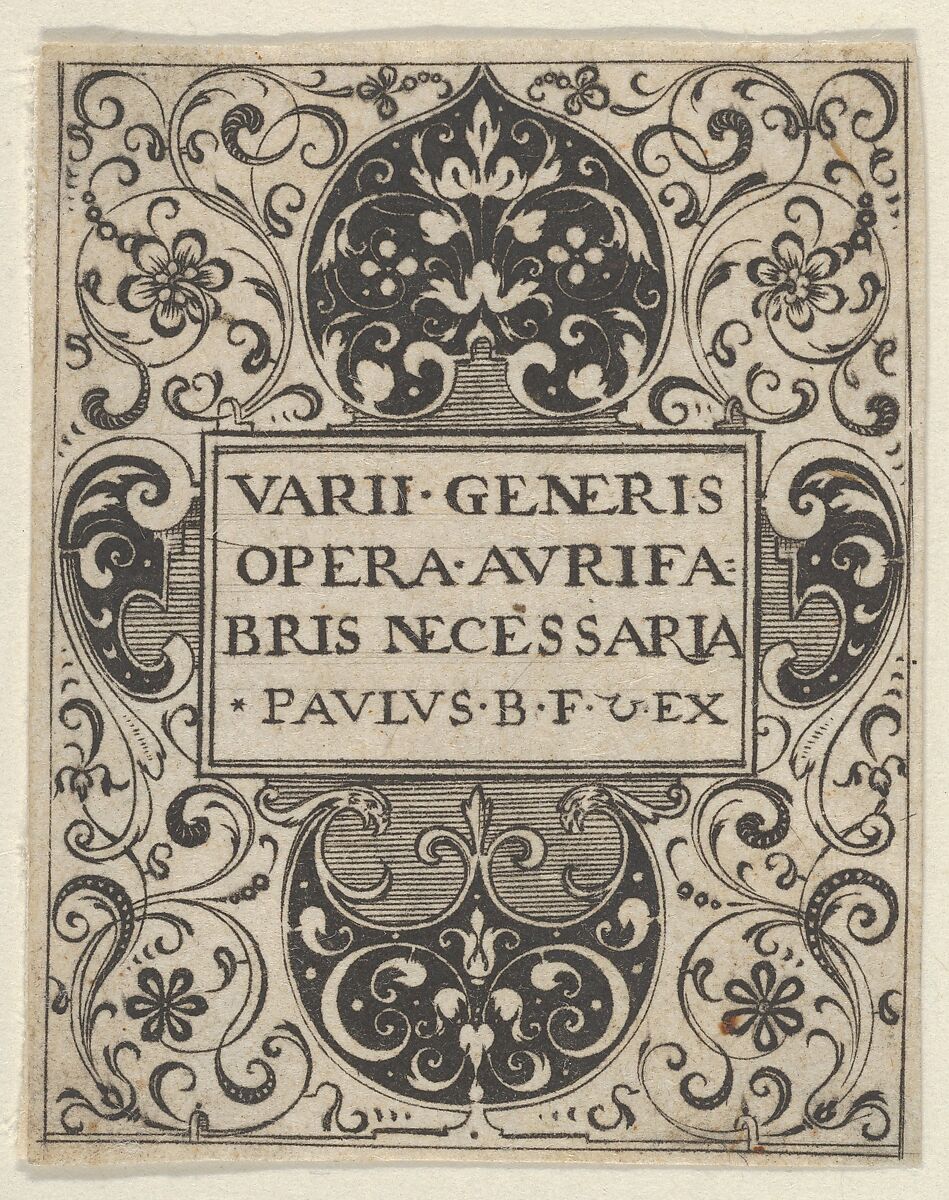 Title Page, from Varii Generis Opera Aurifabris Necessaria, Paul Birckenhultz (1561–1639), Engraving and blackwork 