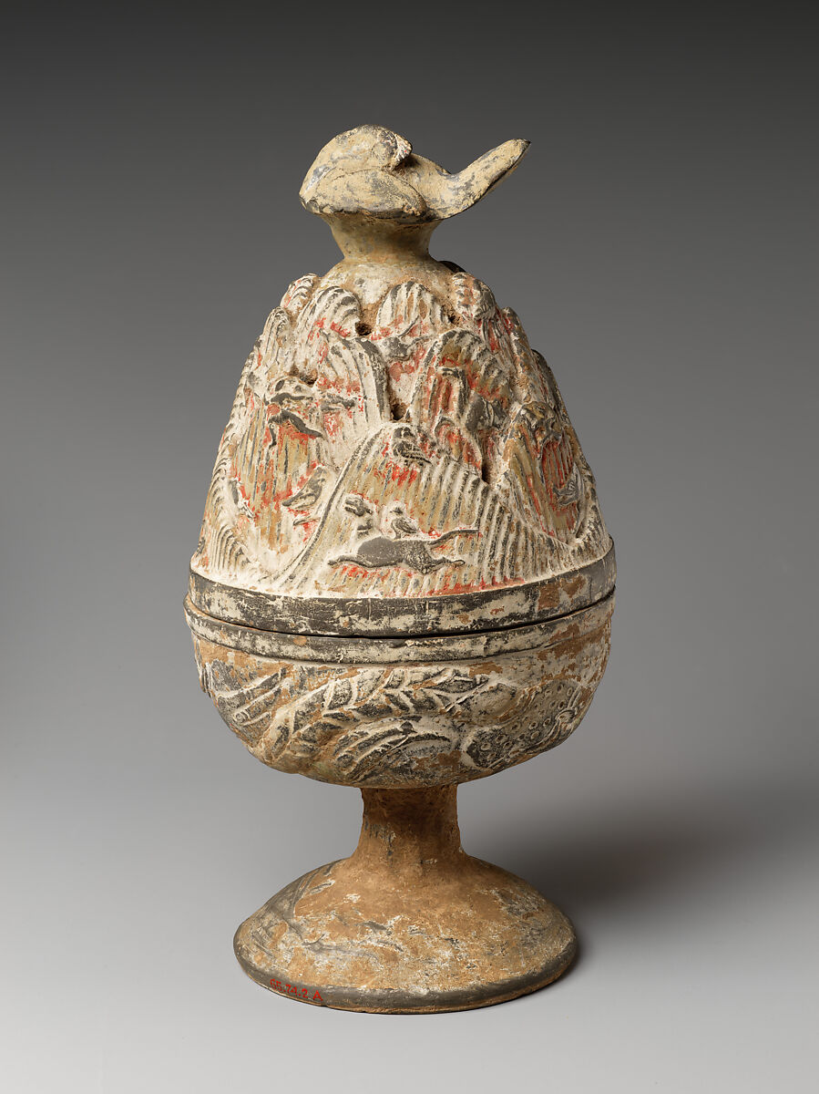 Incense burner, Earthenware with relief decoration and remnants of pigments, China