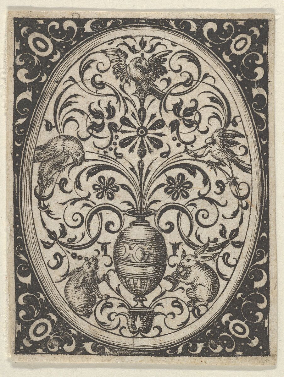 Oval Design in Blackwork, from Varii Generis Opera Aurifabris Necessaria, Paul Birckenhultz (1561–1639), Engraving and blackwork 