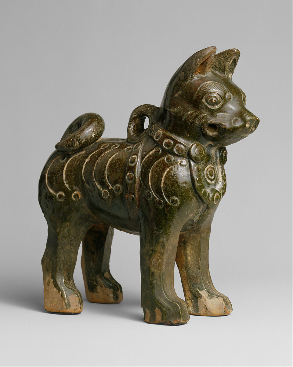 Figure of a Dog, Earthenware with dark green glaze, China 