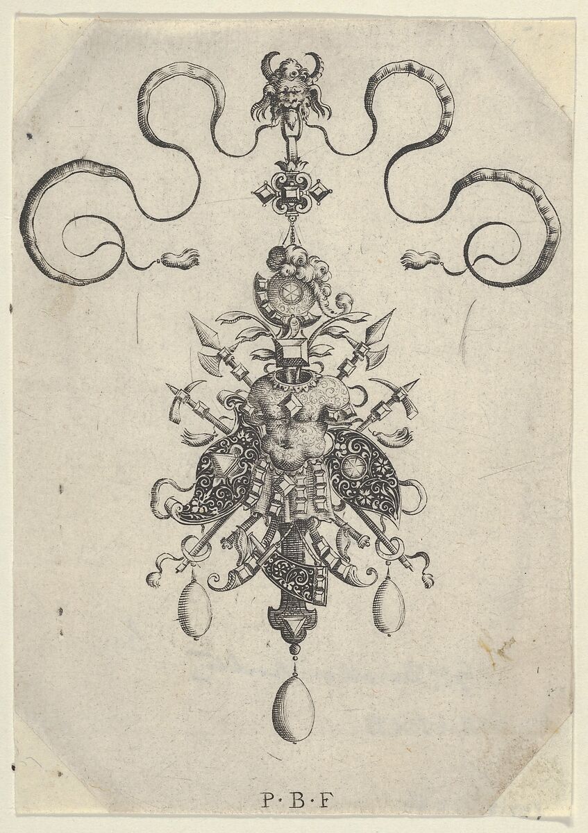 Vertical Panel with Design for a Pendant, from Omnis Generis Instrumenta Bellica, Paul Birckenhultz (1561–1639), Engraving 