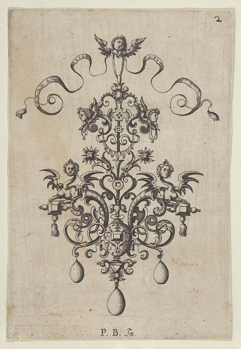 Reverse Copy of Design for a Pendant, from Ars His Myronis Nobilis Effingitus Pagellulis, after Paul Birckenhultz (1561–1639), Engraving 