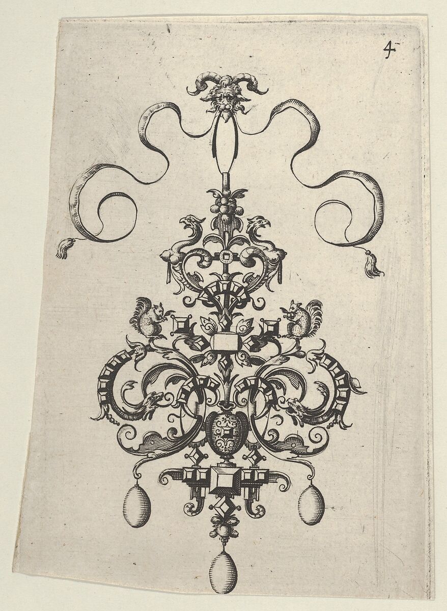 Reverse Copy of Design for a Pendant, from Ars His Myronis Nobilis Effingitus Pagellulis, after Paul Birckenhultz (1561–1639), Engraving 