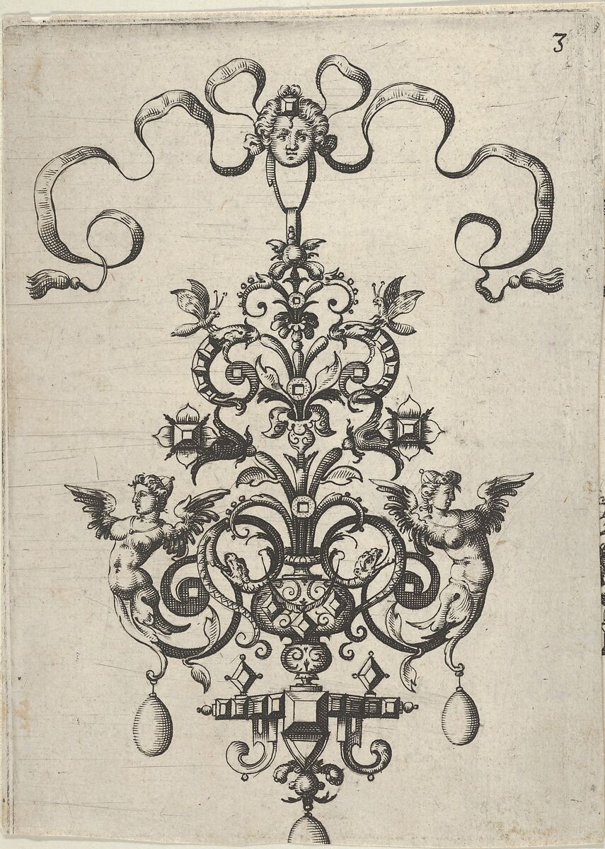 Reverse Copy of Design for a Pendant, from Ars His Myronis Nobilis Effingitus Pagellulis, after Paul Birckenhultz (1561–1639), Engraving 