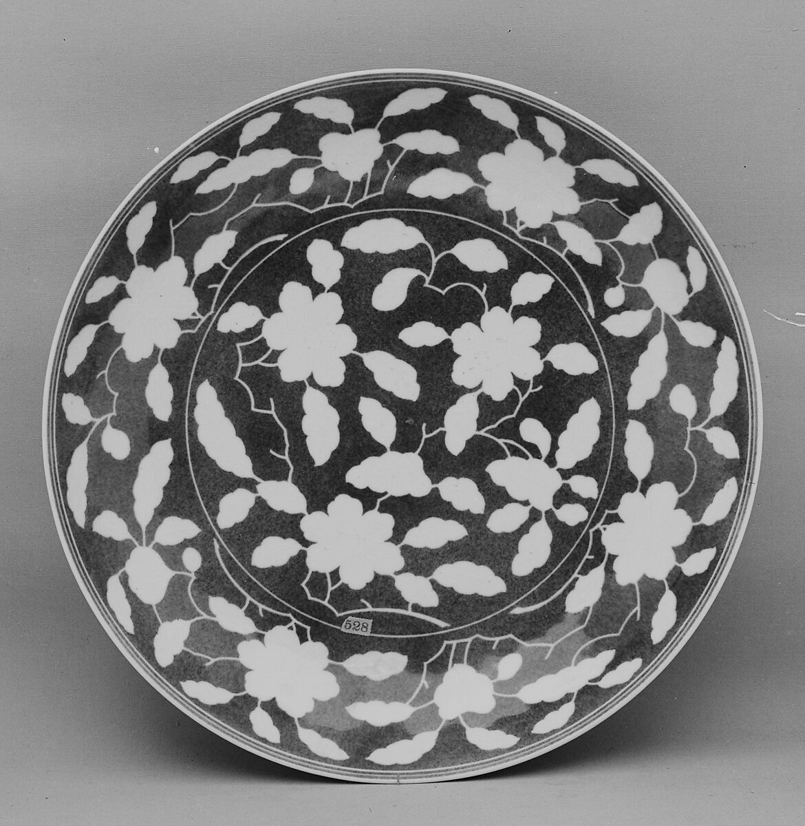 Dish, Porcelain with reserve decoration and slight relief on "powder blue" ground, China 