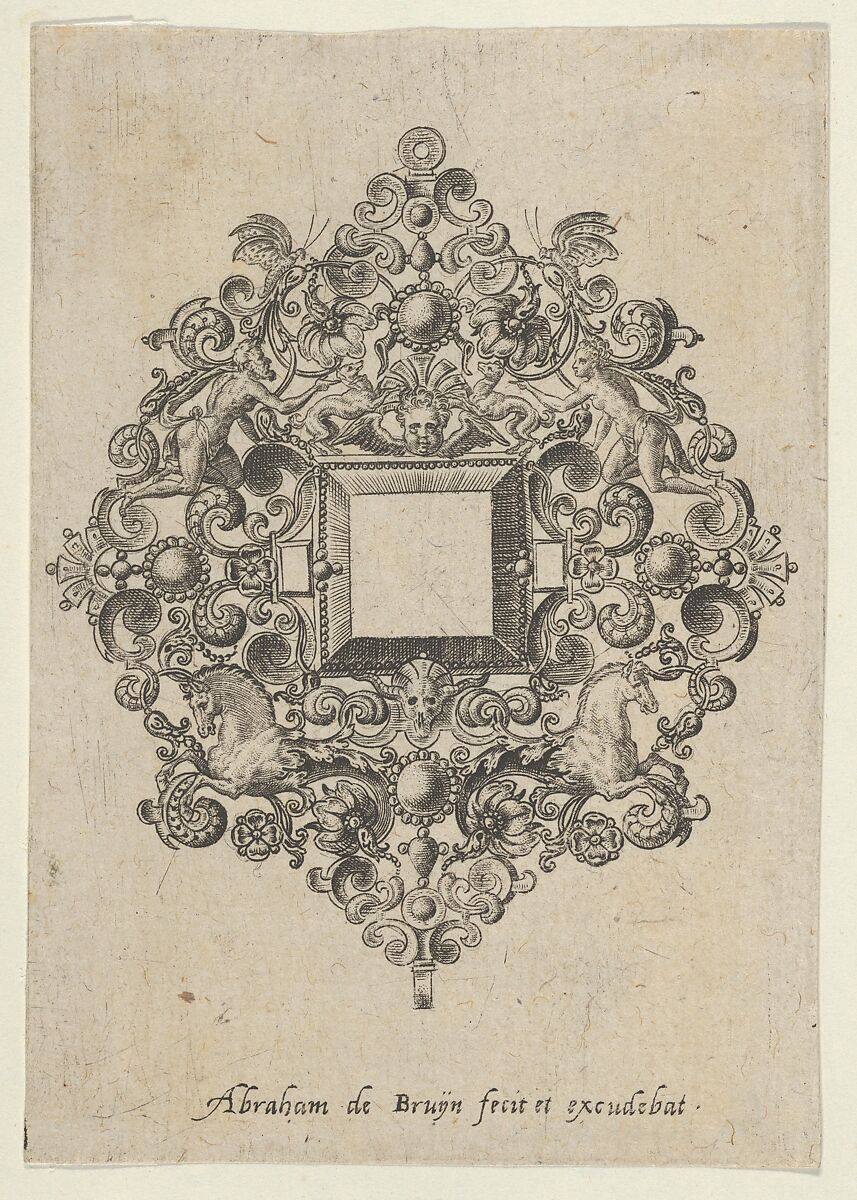Vertical Panel with Design for a Mirror, attributed to Abraham de Bruyn (Flemish, Antwerp 1540–1587 Cologne (?)), Engraving 