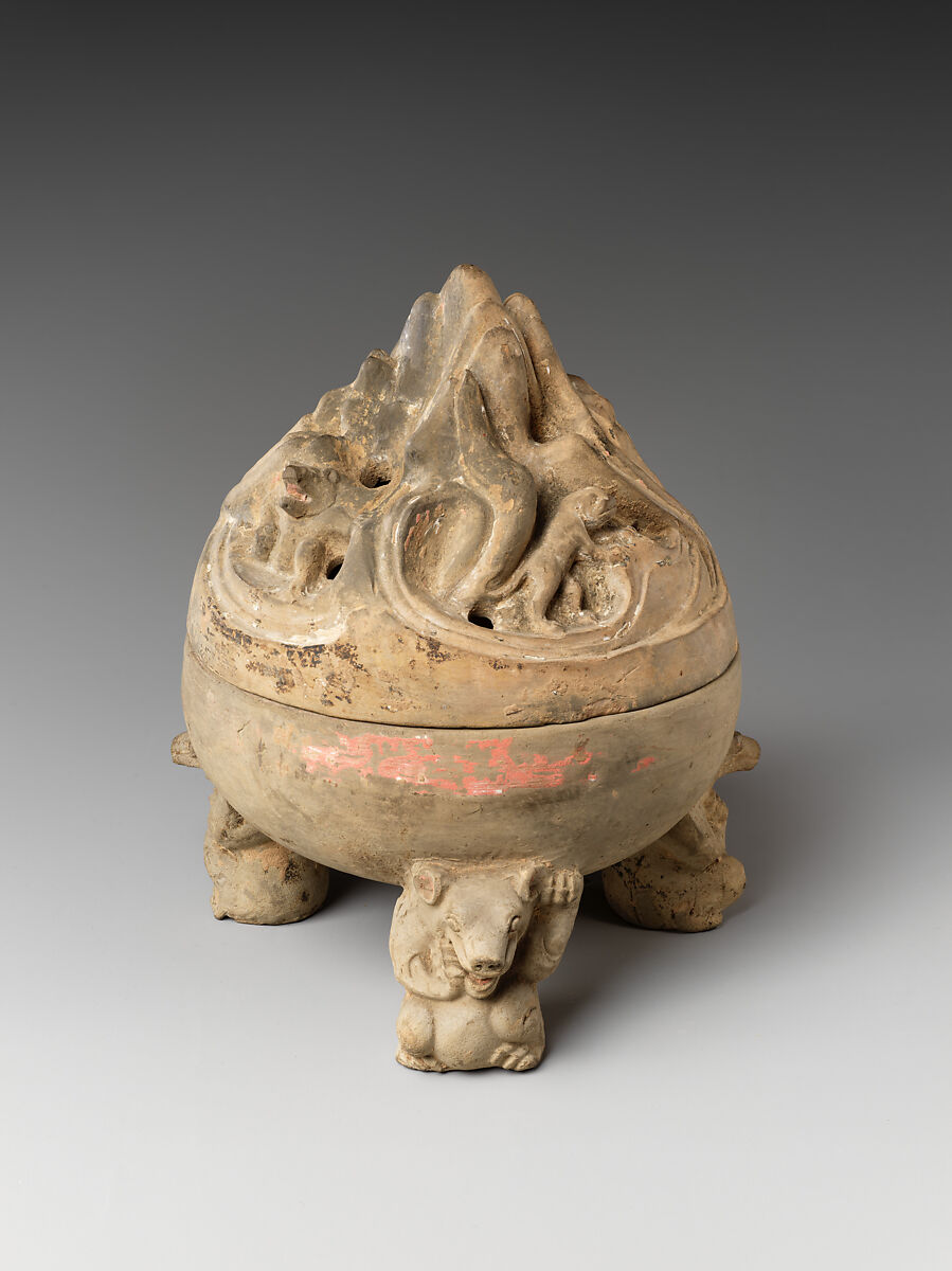 Incense burner, Earthenware with remnants of pigments, China