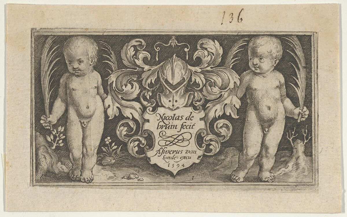 Title Page, from Two Genii with Animals, Nicolaes de Bruyn (Netherlandish,  Antwerp 1571–1656 Rotterdam), Engraving 