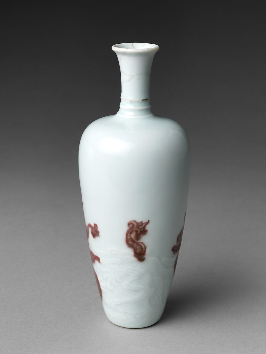 Vase with Dragon, Porcelain with relief decoration painted with copper red under transparent glaze (Jingdezhen ware), China