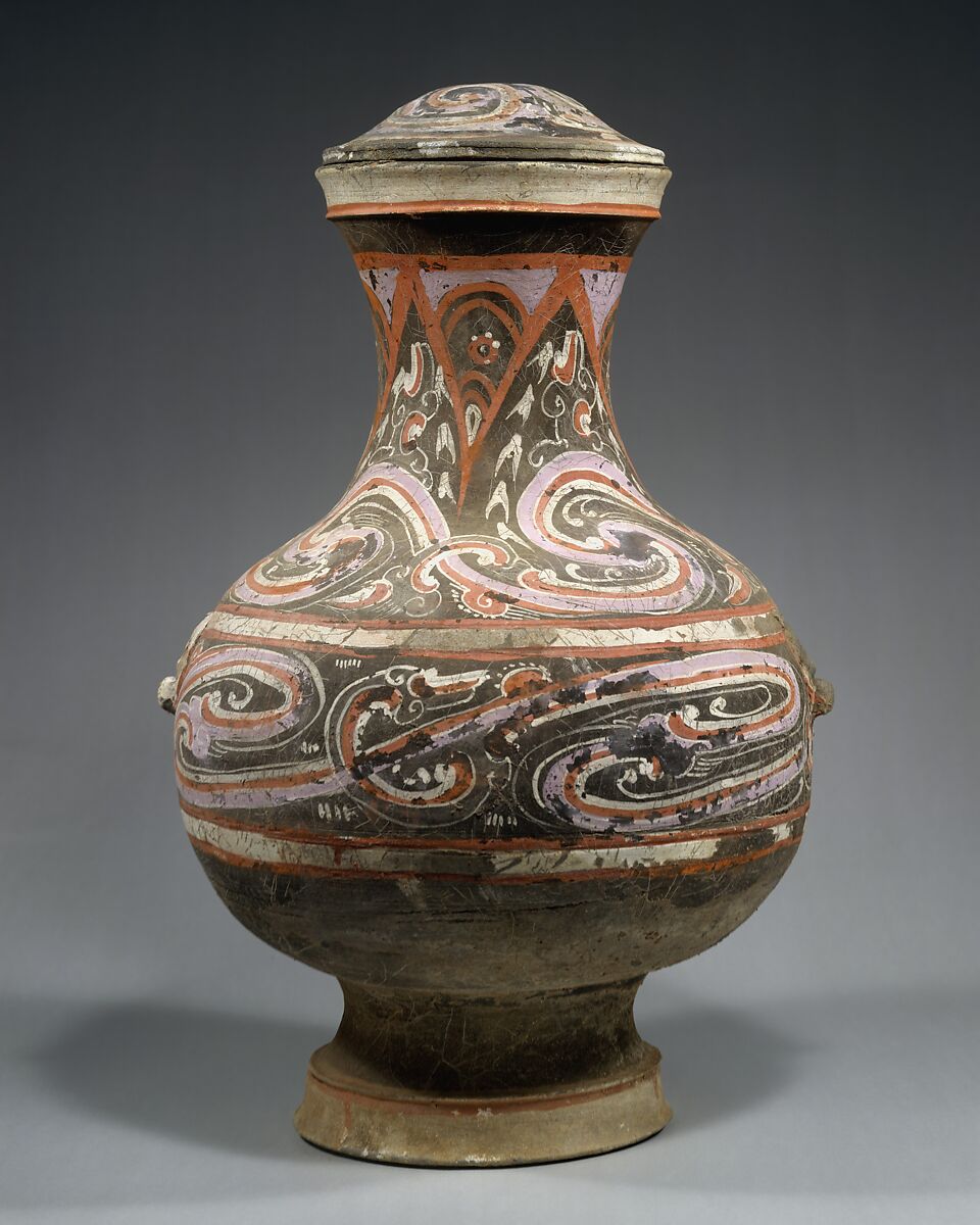 Covered Jar (Hu), Earthenware with painted decoration, China