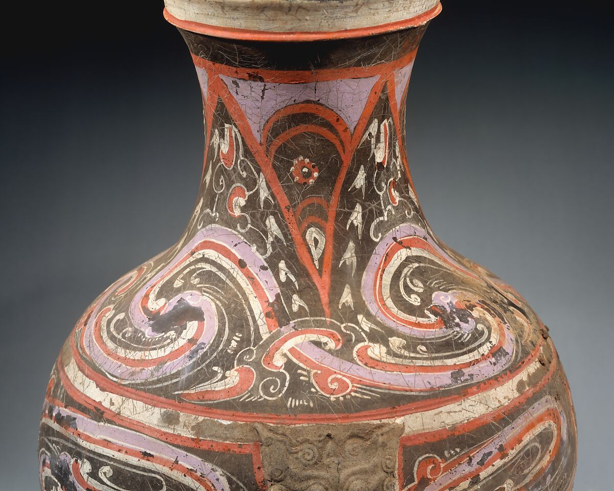 Covered Jar (Hu), Earthenware with painted decoration, China