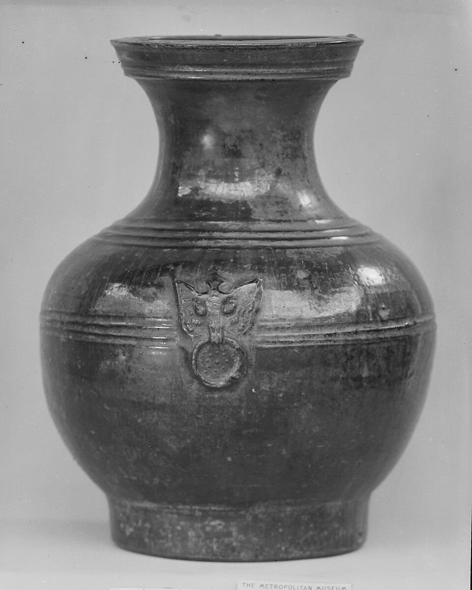 Jar, Earthenware with relief decoration under green glaze, China 