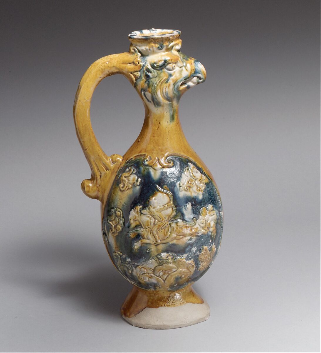 Phoenix headed amphora, Earthenware with three-color (sancai) glaze, China 