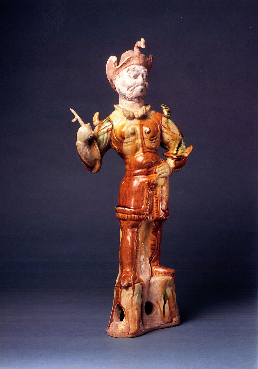 Tomb guardian, Earthenware with three-color (sancai) glaze and pigment, China 