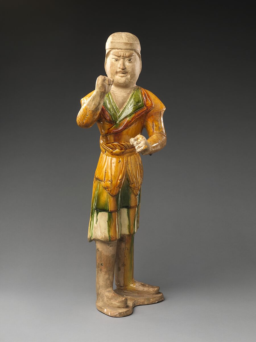 Horse groom, Earthenware with three-color (sancai) glaze and pigment, China
