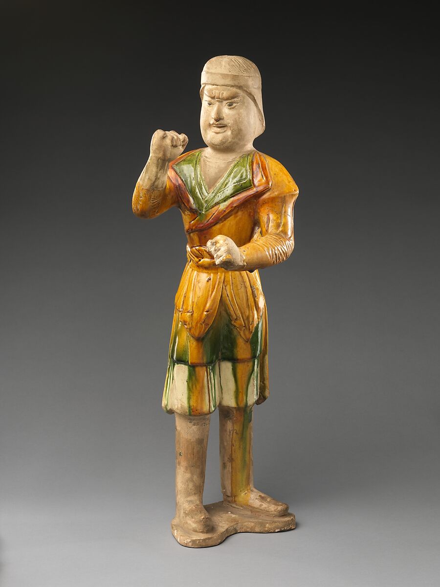 Horse groom, Earthenware with three-color (sancai) glaze and pigment, China 