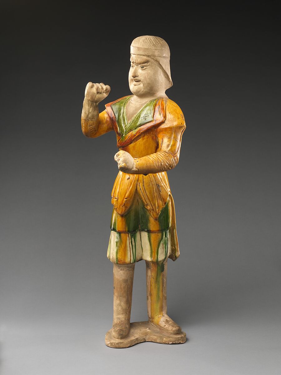 Horse groom, Earthenware with three-color (sancai) glaze and pigment, China