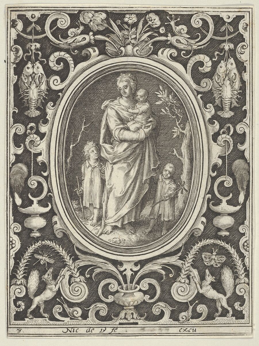 Charity, from the Cardinal Virtues, Nicolaes de Bruyn (Netherlandish,  Antwerp 1571–1656 Rotterdam), Engraving 