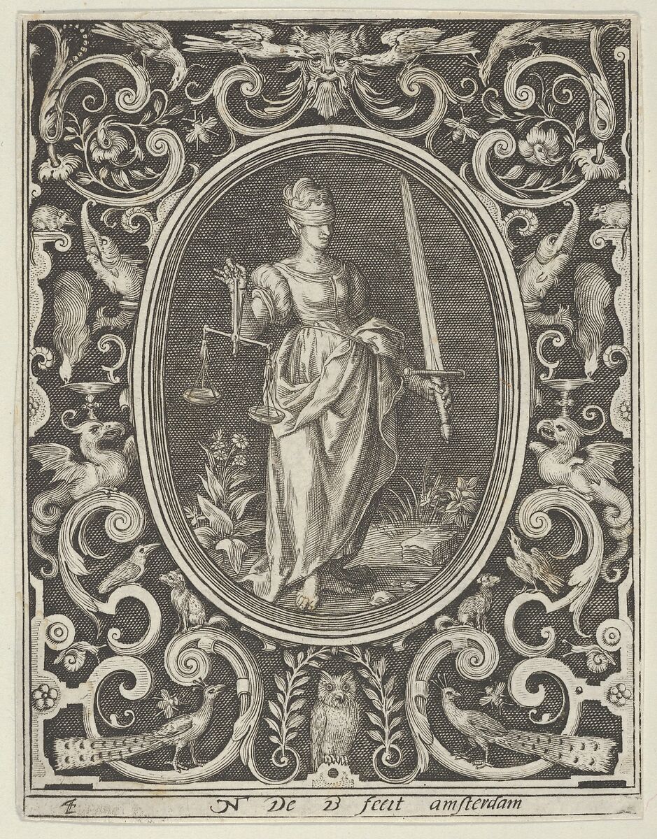 Justice, from the Cardinal Virtues, Nicolaes de Bruyn (Netherlandish,  Antwerp 1571–1656 Rotterdam), Engraving 