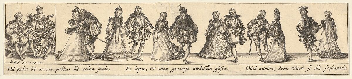 Society Couples Dancing, Johann Theodor de Bry (Netherlandish, Strasbourg 1561–1623 Bad Schwalbach), Engraving 