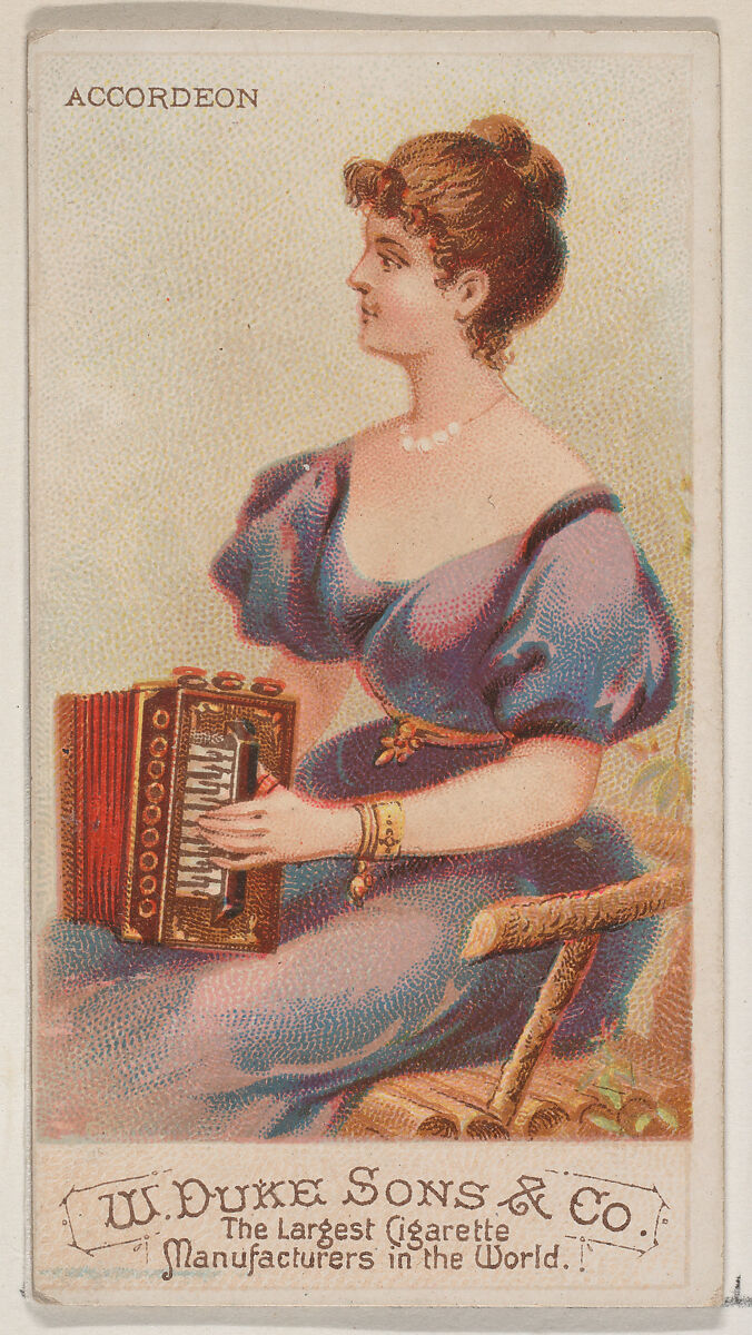 Accordion, from the Musical Instruments series (N82) for Duke brand cigarettes, Issued by W. Duke, Sons &amp; Co. (New York and Durham, N.C.), Commercial color lithograph 