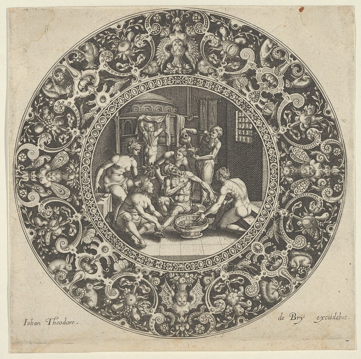 Sardanapal in the Bath, Johann Theodor de Bry (Netherlandish, Strasbourg 1561–1623 Bad Schwalbach), Engraving 